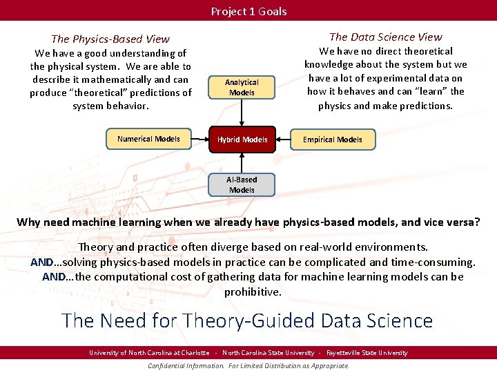 Project 1 Goals The Data Science View The Physics-Based View We have a good Project 1 Goals The Data Science View The Physics-Based View We have a good