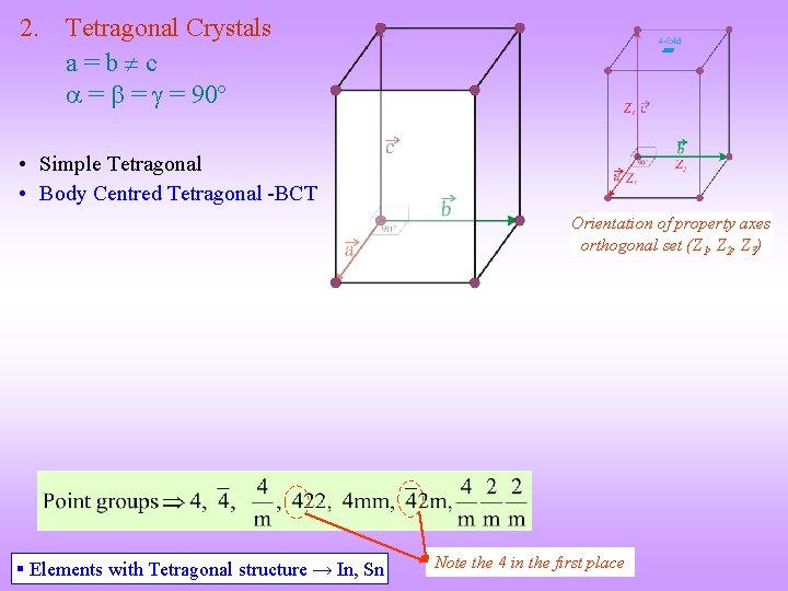 2. Tetragonal Crystals a=b c = = = 90º • Simple Tetragonal • Body