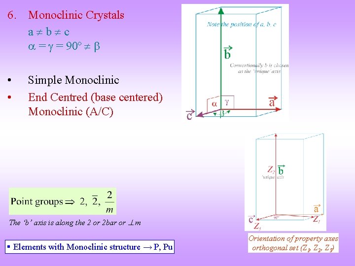 6. Monoclinic Crystals a b c = = 90º • • Simple Monoclinic End