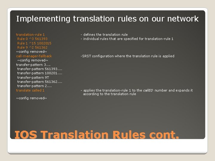 Implementing translation rules on our network translation-rule 1 Rule 0 ^3 561393 Rule 1