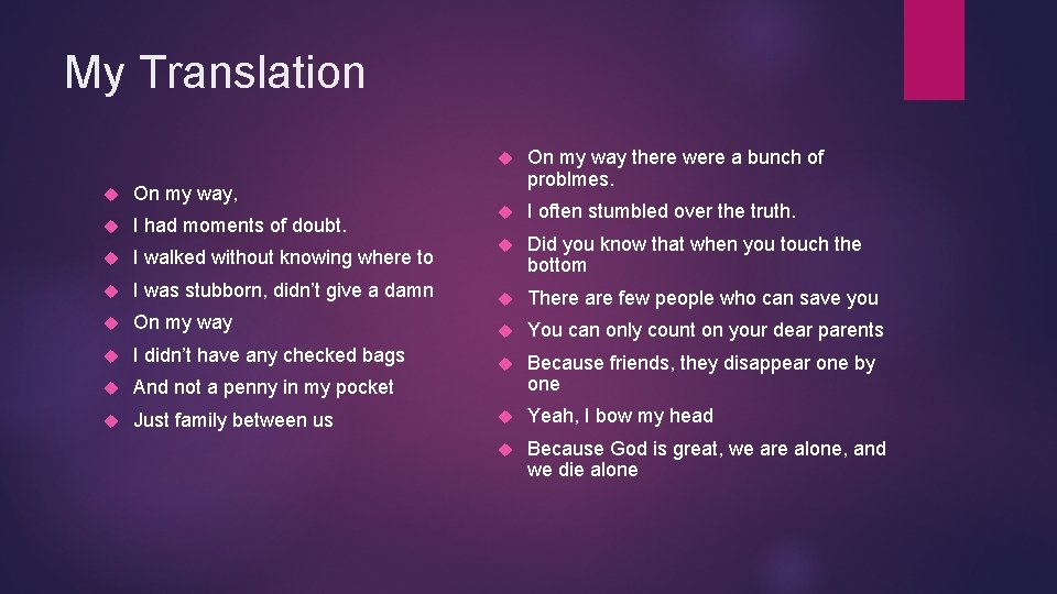 My Translation On my way, I had moments of doubt. On my way there
