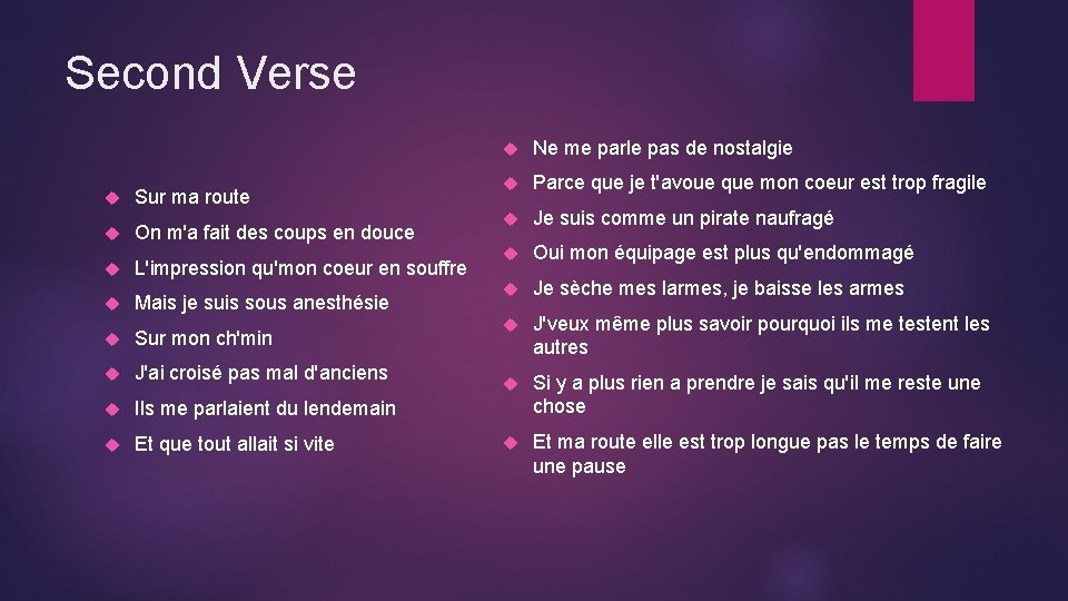 Second Verse Sur ma route On m'a fait des coups en douce L'impression qu'mon