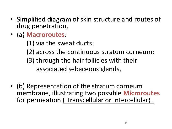  • Simplified diagram of skin structure and routes of drug penetration, • (a)