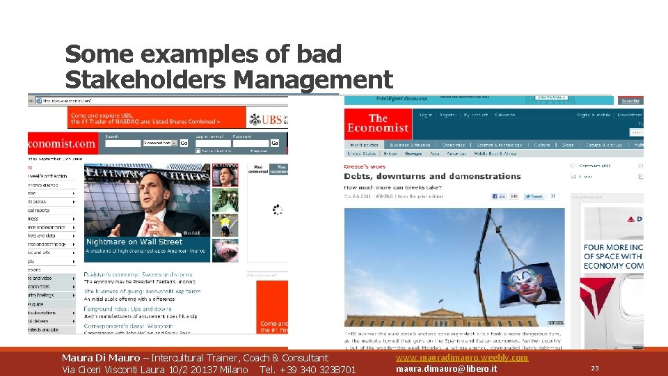 Some examples of bad Stakeholders Management Maura Di Mauro – Intercultural Trainer, Coach &