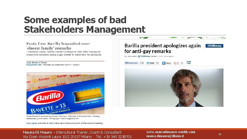 Some examples of bad Stakeholders Management Maura Di Mauro – Intercultural Trainer, Coach &