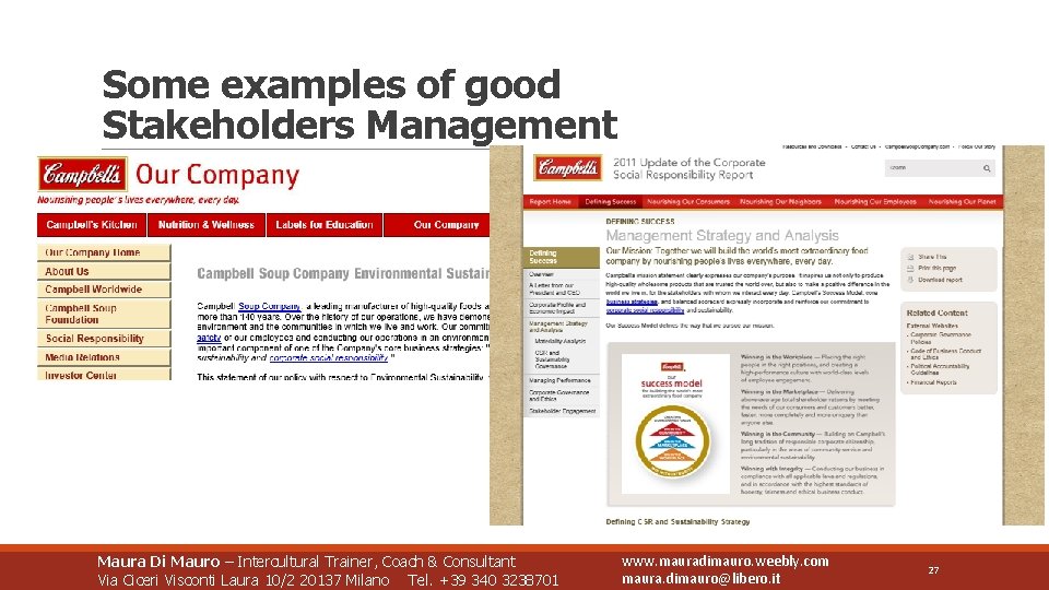 Some examples of good Stakeholders Management Maura Di Mauro – Intercultural Trainer, Coach &