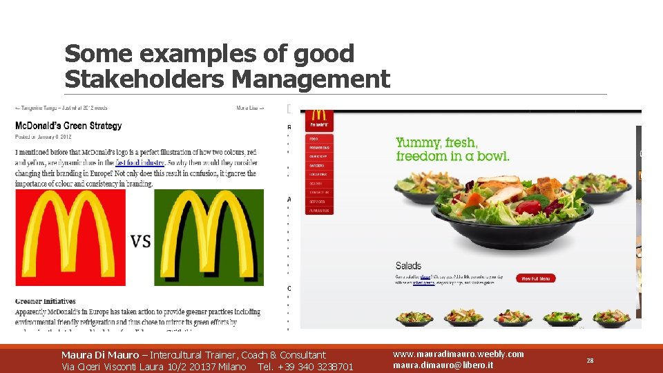 Some examples of good Stakeholders Management Maura Di Mauro – Intercultural Trainer, Coach &