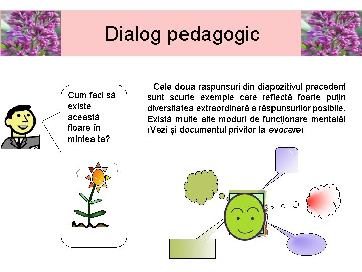 Dialog pedagogic Cum faci să existe această floare în mintea ta? Cele două răspunsuri