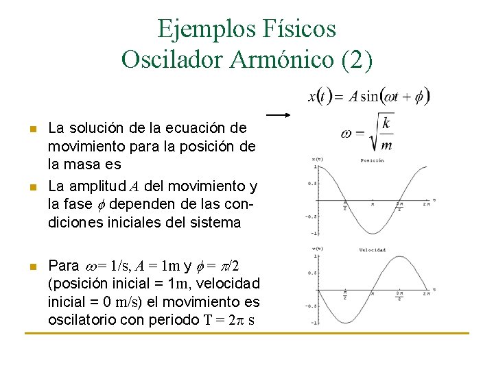 Ejemplos Físicos Oscilador Armónico (2) n n n La solución de la ecuación de