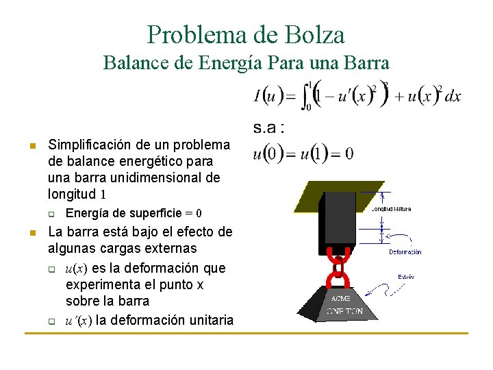 Problema de Bolza Balance de Energía Para una Barra n Simplificación de un problema