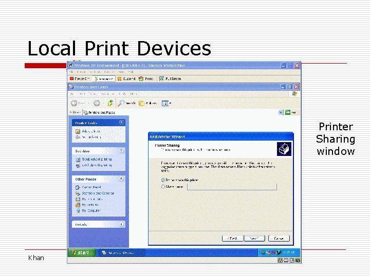 Local Print Devices Printer Sharing window Khan 