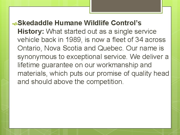  Skedaddle Humane Wildlife Control’s History: What started out as a single service vehicle