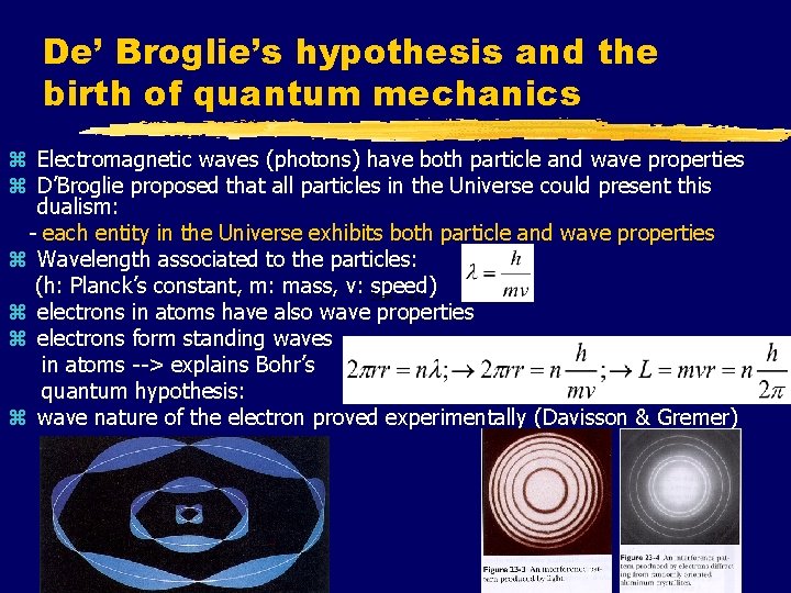 De’ Broglie’s hypothesis and the birth of quantum mechanics z Electromagnetic waves (photons) have
