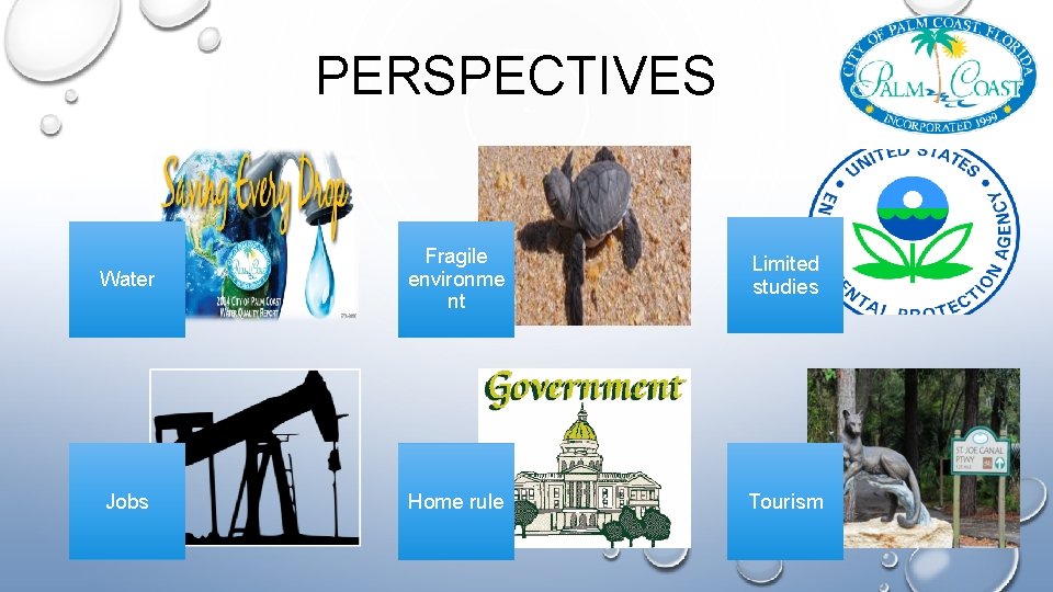 PERSPECTIVES Water Fragile environme nt Limited studies Jobs Home rule Tourism 