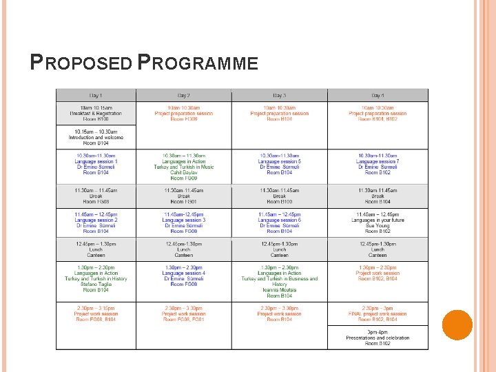 PROPOSED PROGRAMME 