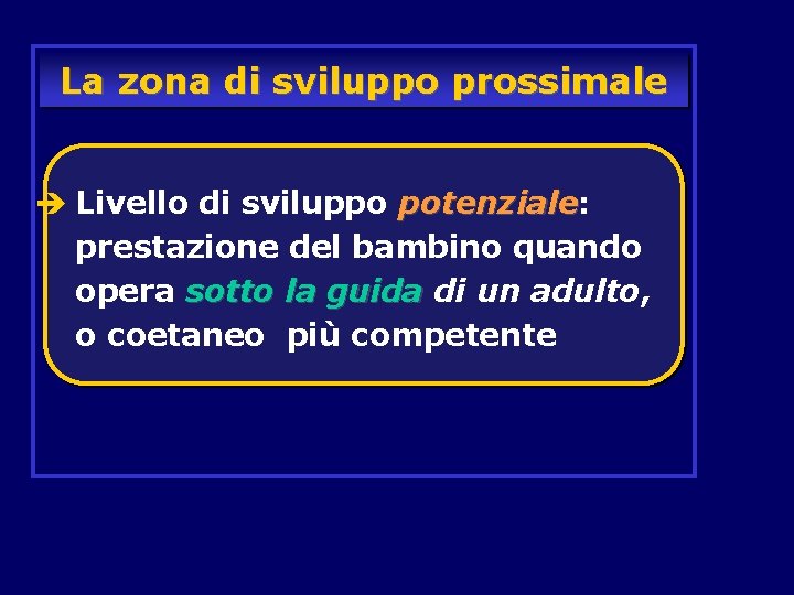 La zona di sviluppo prossimale è Livello di sviluppo potenziale: potenziale prestazione del bambino