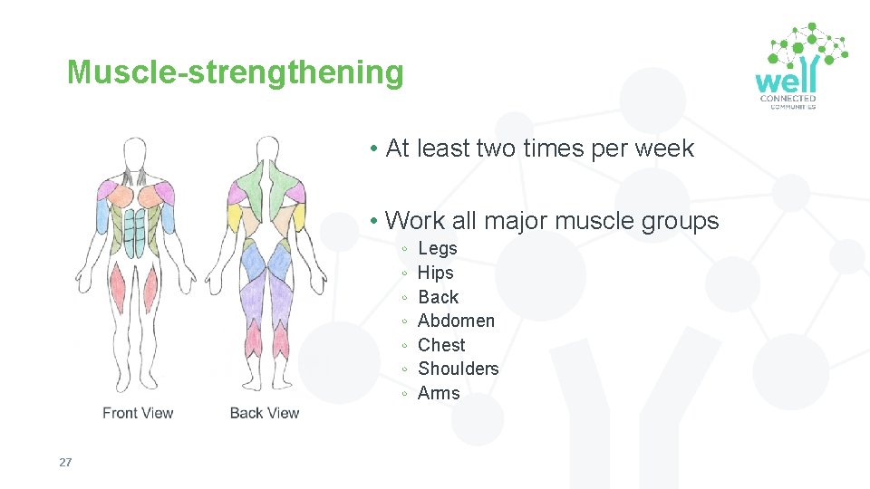 Muscle-strengthening • At least two times per week • Work all major muscle groups