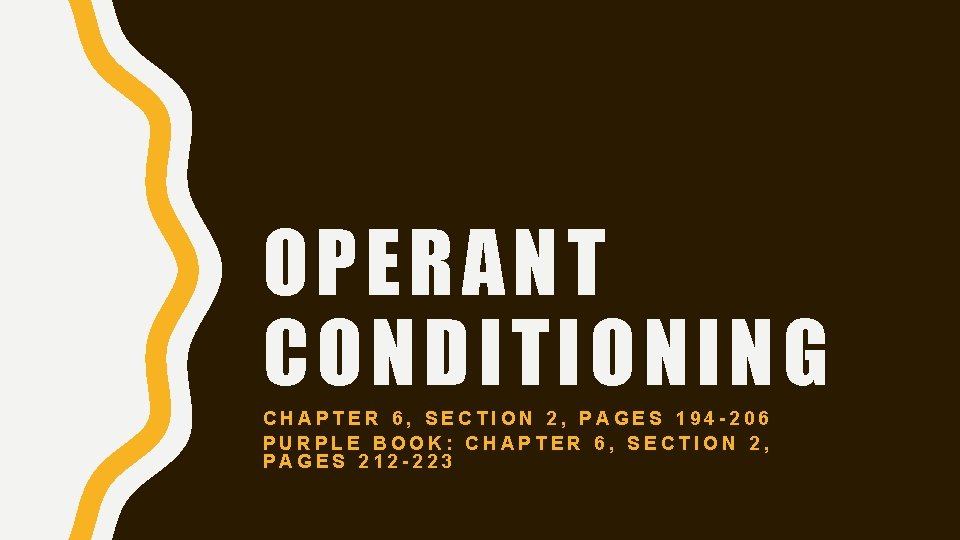 OPERANT CONDITIONING CHAPTER 6, SECTION 2, PAGES 194 -206 PURPLE BOOK: CHAPTER 6, SECTION