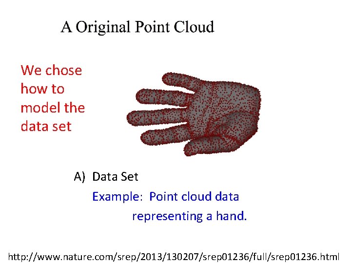 We chose how to model the data set A) Data Set Example: Point cloud