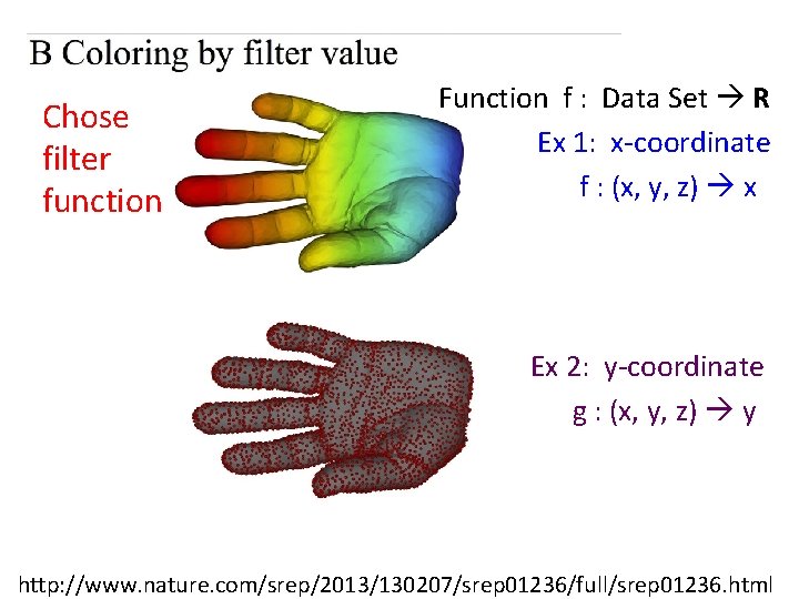 Chose filter function Function f : Data Set R Ex 1: x-coordinate f :