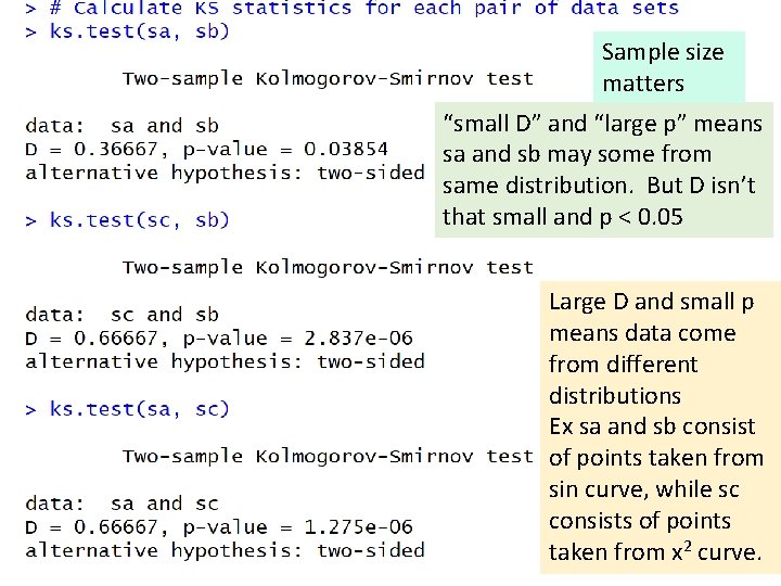 Sample size matters “small D” and “large p” means sa and sb may some