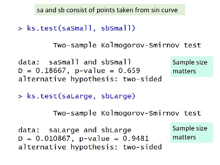 sa and sb consist of points taken from sin curve Sample size matters 