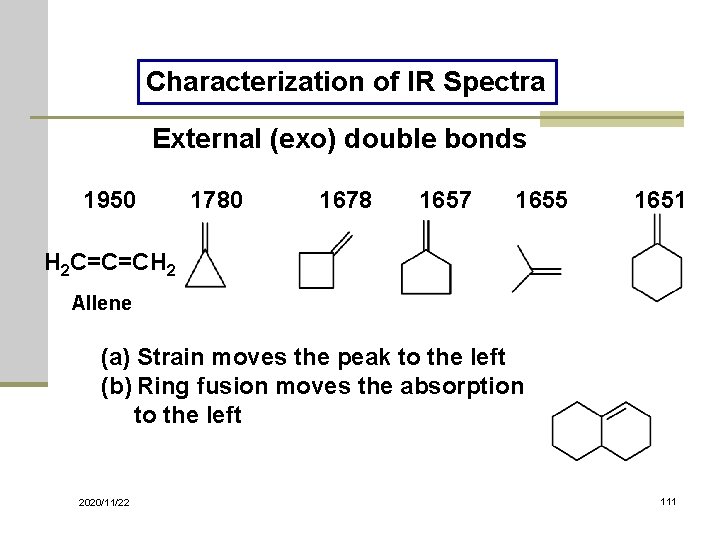 Characterization of IR Spectra External (exo) double bonds 1950 1780 1678 1657 1655 1651