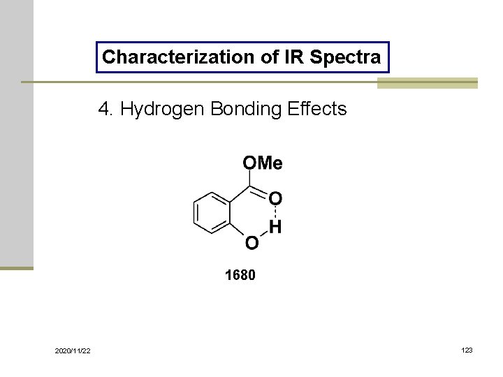Characterization of IR Spectra 4. Hydrogen Bonding Effects 1680 2020/11/22 123 