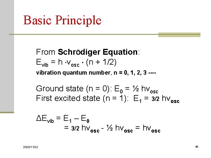 Basic Principle From SchrÖdiger Equation: Evib = h νosc (n + 1/2) vibration quantum