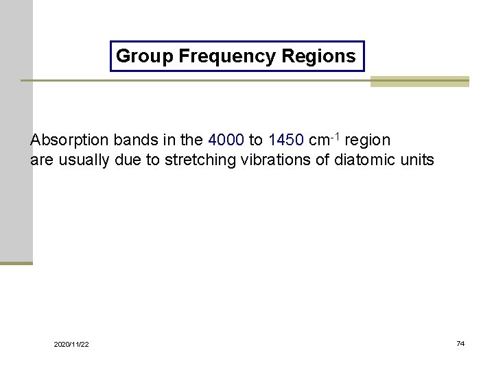 Group Frequency Regions Absorption bands in the 4000 to 1450 cm-1 region are usually