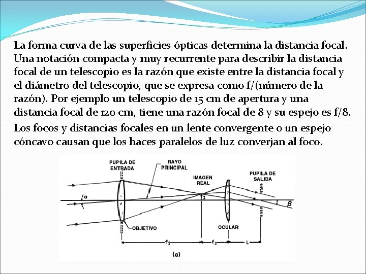 La forma curva de las superficies ópticas determina la distancia focal. Una notación compacta