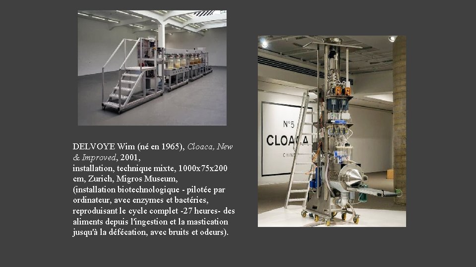 DELVOYE Wim (né en 1965), Cloaca, New & Improved, 2001, installation, technique mixte, 1000