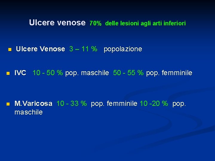 Ulcere venose n 70% delle lesioni agli arti inferiori Ulcere Venose 3 – 11