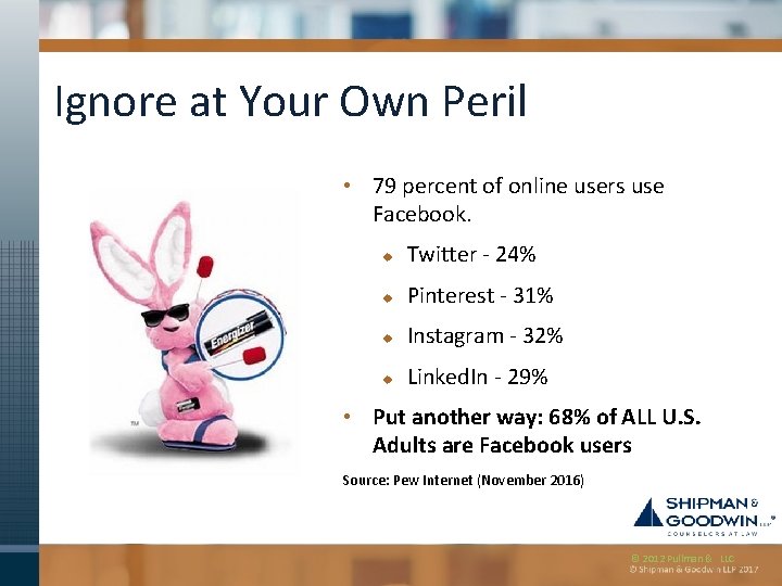 Ignore at Your Own Peril • 79 percent of online users use Facebook. u