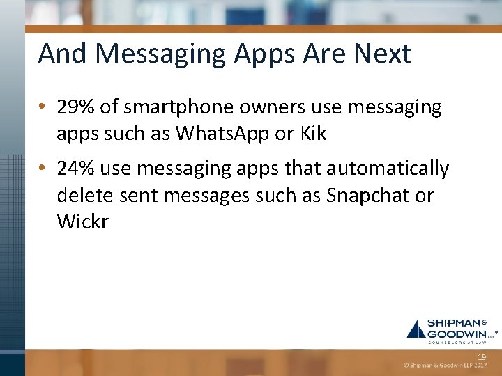 And Messaging Apps Are Next • 29% of smartphone owners use messaging apps such