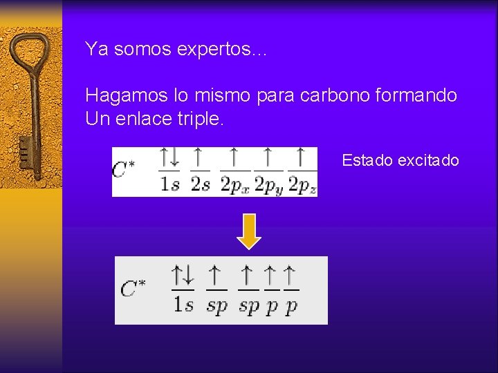 Ya somos expertos… Hagamos lo mismo para carbono formando Un enlace triple. Estado excitado