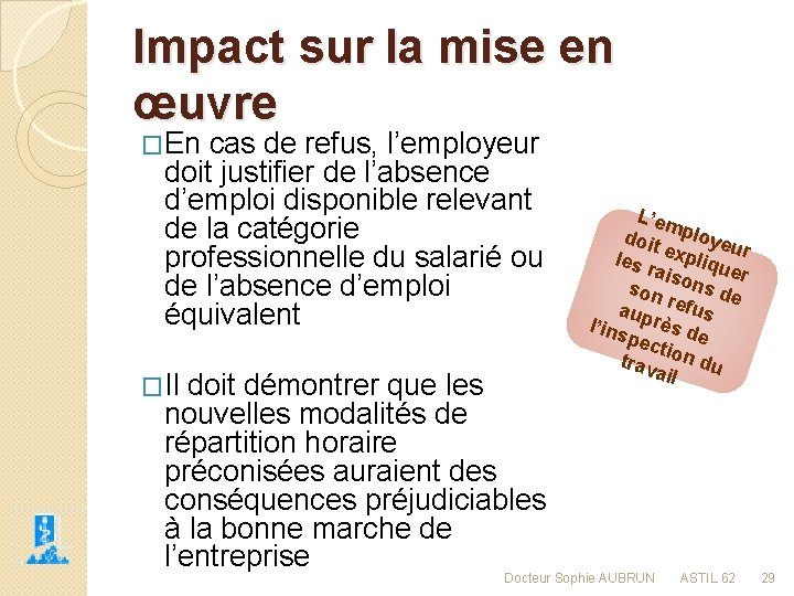 Impact sur la mise en œuvre �En cas de refus, l’employeur doit justifier de