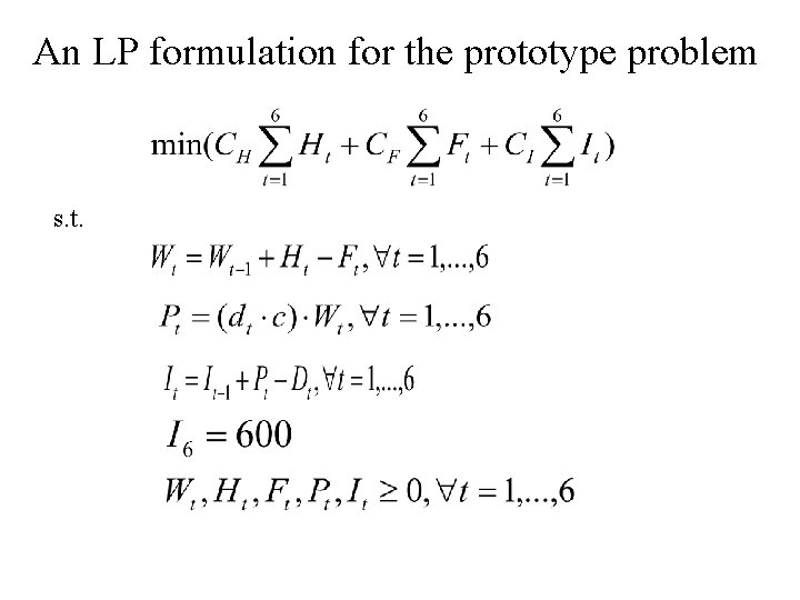 An LP formulation for the prototype problem s. t. 
