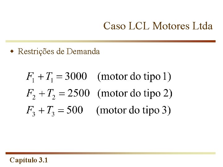 Caso LCL Motores Ltda w Restrições de Demanda Capítulo 3. 1 