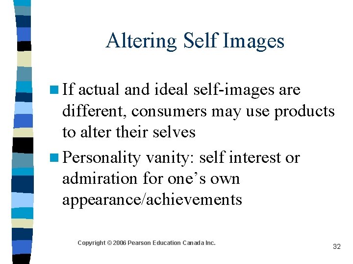 Altering Self Images n If actual and ideal self-images are different, consumers may use