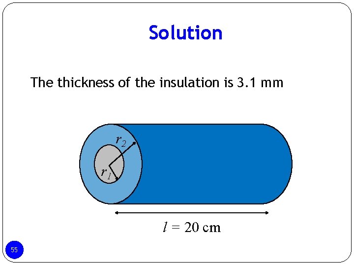 Solution The thickness of the insulation is 3. 1 mm r 2 r 1 Solution The thickness of the insulation is 3. 1 mm r 2 r 1