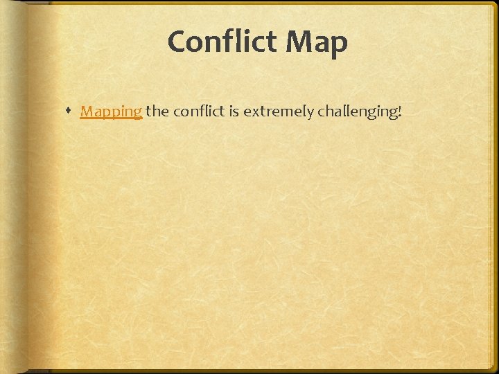 Conflict Mapping the conflict is extremely challenging! 