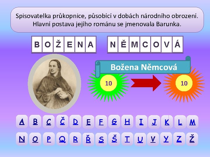 Spisovatelka průkopnice, působící v dobách národního obrození. Hlavní postava jejího románu se jmenovala Barunka.