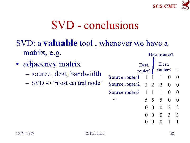 SCS-CMU SVD - conclusions SVD: a valuable tool , whenever we have a matrix,