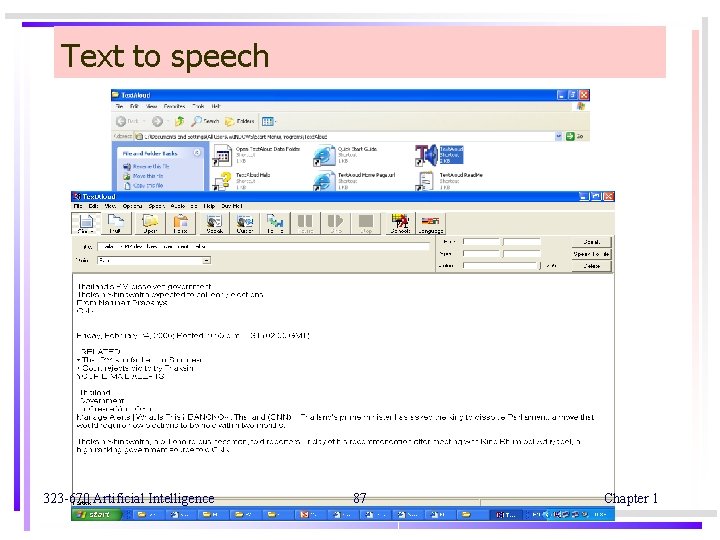 Text to speech 323 -670 Artificial Intelligence 87 Chapter 1 