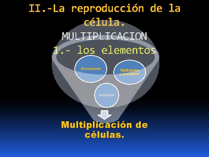 II. -La reproducción de la célula. MULTIPLICACION 1. - los elementos Discipulado Visitación y