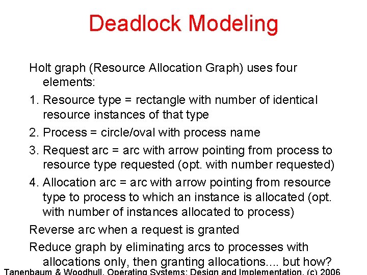 Deadlock Modeling Holt graph (Resource Allocation Graph) uses four elements: 1. Resource type =