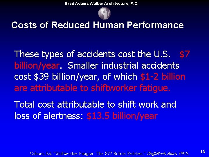 Brad Adams Walker Architecture, P. C. Costs of Reduced Human Performance These types of Brad Adams Walker Architecture, P. C. Costs of Reduced Human Performance These types of