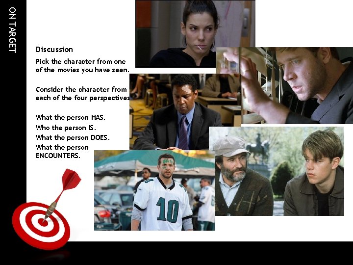 ON TARGET Discussion Pick the character from one of the movies you have seen.