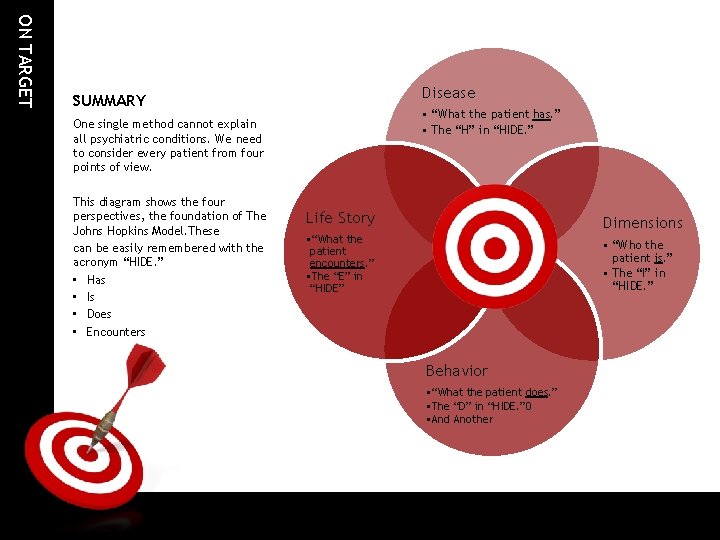 ON TARGET Disease SUMMARY • “What the patient has. ” • The “H” in